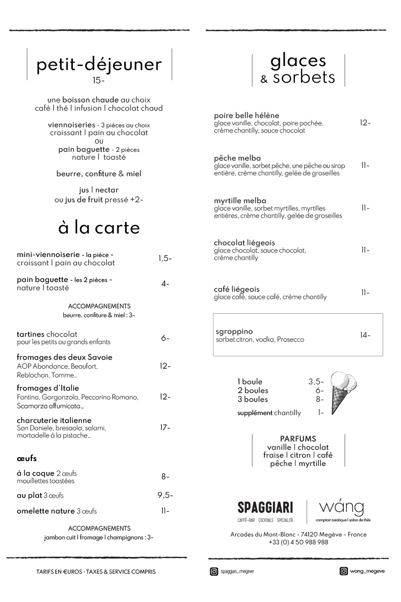 Carte Café Spaggiari & Wang Megève - Hiver 2026