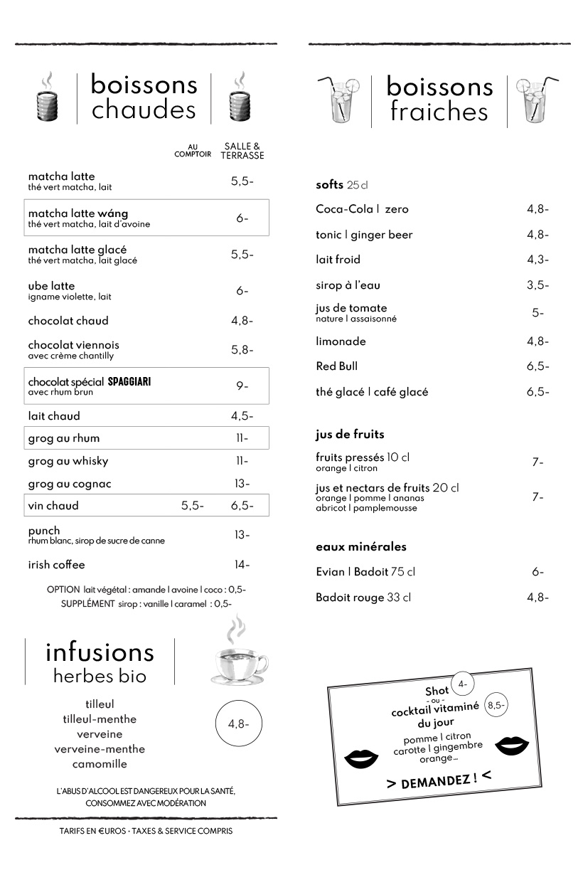 Carte Café Spaggiari & Wang Megève - Hiver 2026