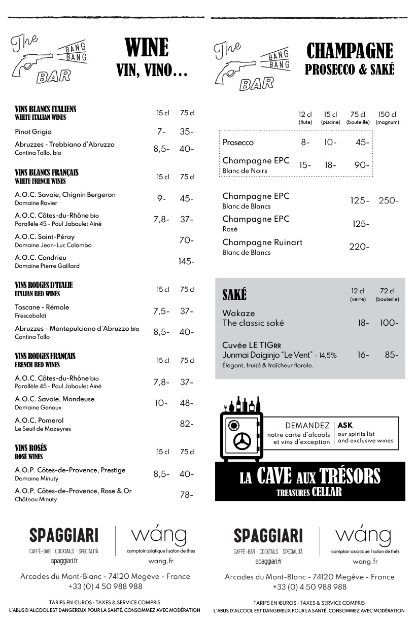 Carte des Vins Spaggiari & Wang - Megève