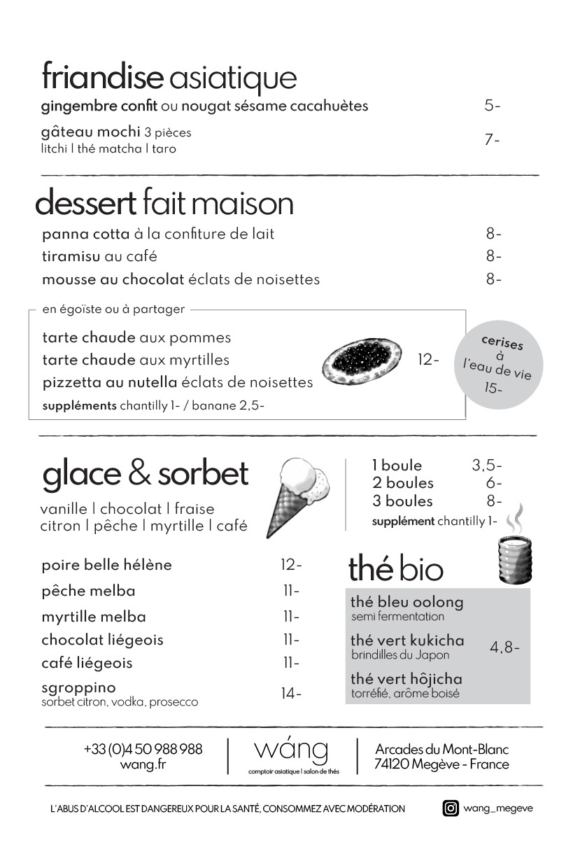Carte restaurant Wang Megève
